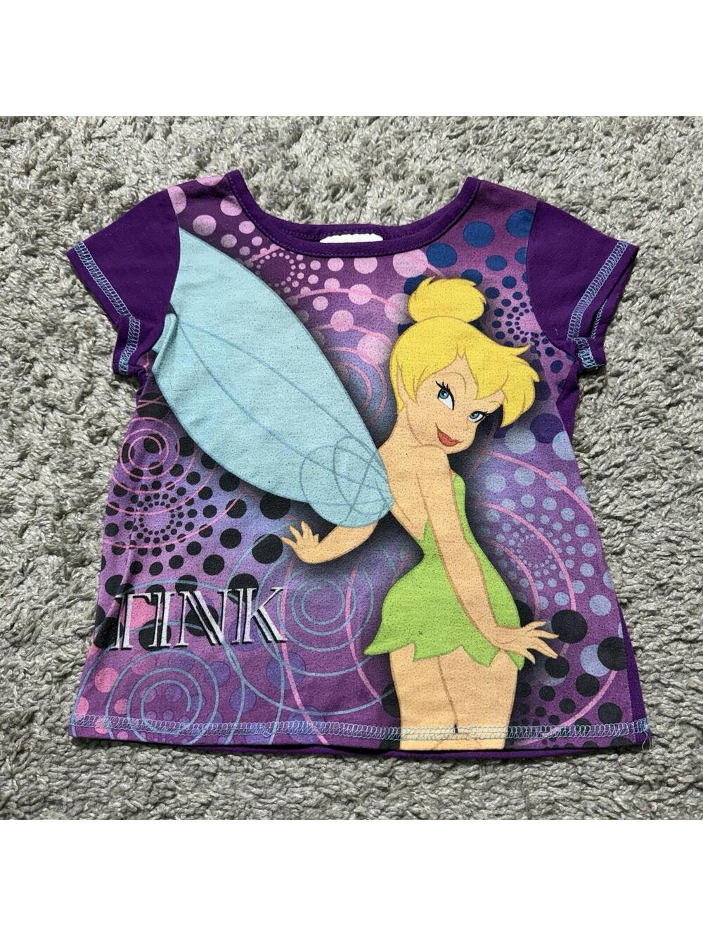 Vintage Y2K Tinker Bell Fairy Baby Tee Kids Short Sleeve Graphic Girls XS